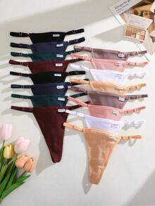 Tangas ajustables de algodón acanalado para mujer, 16 unidades, lencería sexy - Multicolor - Ver 2