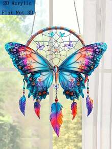 2D Bohemian Acrylic Butterfly & Feather Sun Catcher – Vibrant Colorful Dreamcatcher Wall Hanging, Perfect For Weddings, Festivals & Home Decor, No Electricity Needed, An Ideal Gift For Friends & Family - Multicolor - View 10