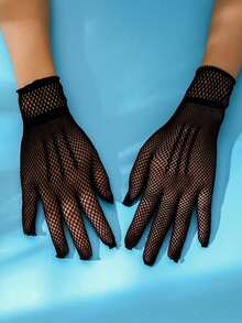 1 Pair Women Lace Gloves, Sexy Short Lace Fingerless Gloves With Floral Lace Trim, Suitable For Driving, Riding, Wedding In Spring/Summer - Fishnet Gloves - View 9