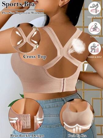 Women's Sports Bra Plus Size Back Closure High Impact Workout Sport Cross Top Breath Lingerie Gym Push Up Bra Seamless Running Gym Underwear Lingerie
