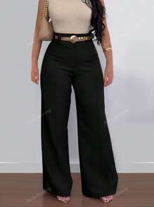 Plus Size Women Casual Solid Color Wide Leg Toothpick Design Long Pants