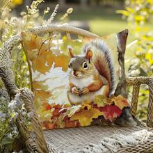 1pc Autumn Maple Forest Animal Cute Bear Fox Squirrel Deer Printed Throw Pillow Case [No Pillow Insert], 17.7*17.7in(45*45cm), [Single Sided Printed], For Sofa, Bed, Living Room, Bedroom, Car, Office, Hotel Decoration, All Season, Perfect Gift For Family And Friends