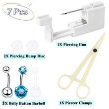 7 piezas Kit de piercing de aro de ombligo, kit de piercing corporal para ombligo y nariz, conjunto desechable de agujas y pinzas de piercing para el ombligo - Blanco - Ver 16