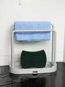 1 Stück grauer Küchenspülen Regal Tablett Organizer Stand, rostfreies Küchentheken-Spülzubehör, für Schwamm, Geschirrtuch, Lappen, Bürste, Scheuerschwamm Aufbewahrungshalter.