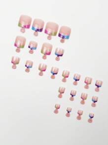 Instantly Upgrade Your Look With 96pcs Press On Nails Short Modern Fashion Square Nail Tips, Simple Daily Nail Charms, Colorful French Tip Nails Press On Fake Nails, Nude Pink Press On Toe Nails, Ins Style Nail Art, Detachable And Reusable Toenail Pieces, Glossy Nail Set, Sweet And Cute Nail Press On, Suitable For Girls And Women's Daily Life Nail Supplies