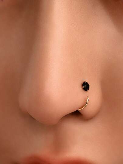 1 Piece Of Sterling Silver S925 Black Diamond/White Diamond Nose Ring/Nose Ornament/Gold Nose Ring/Silver Nose Ring/Nose Ring/Ear Helix/Tragus Ring/Cartilage Ring/Small Hoop Earring