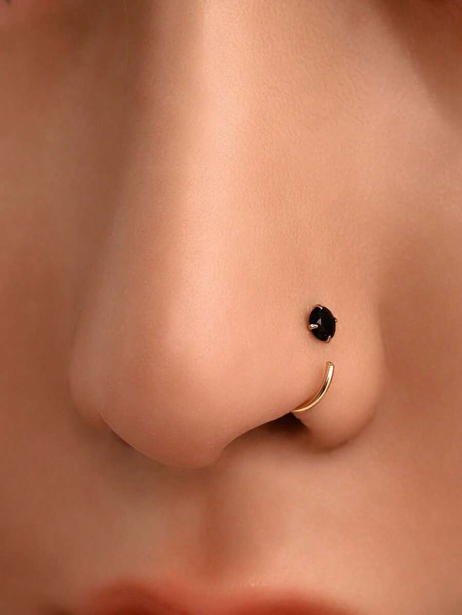 1pc S925 Sterling Silver Black Diamond/White Diamond Nose Ring/Nose Stud/Gold Nose Ring/Silver Nose Ring/Nose Hoop/Ear Cartilage Hoop/Ear Cuff/Small Earring (Outer Diameter: 10mm - Inner Diameter: 8mm) (Made Of S925 Sterling Silver, Soft In Texture, Please Do Not Adjust Forcefully.)