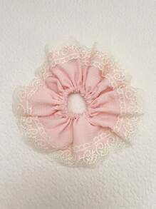 1 Piece Large Size Solid Color Flower Lace Scrunchies Fashion Elegant Cute Hair Tie For Women Ladies Suit Travel Daily Use Green Pink Black Beige Color