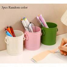 3Pcs Random Color Creative Simple Plastic Pen Holder Large Capacity Student Office Desktop Sundry Storage Box Makeup Brush DIY Storage Container,School Supplies,Back To School - Multicolor - View 1