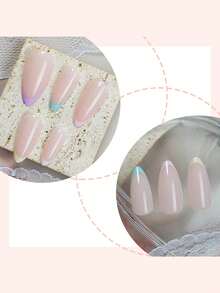 24 buc unghii unghii acrilice unghii de vară formă de migdale unghii de presare multicolore, unghii cu vârf francez macaron, design lucios cu strat superior unghii false stil simplu și drăguț, vârfuri de unghii acoperire completă, consumabile pentru unghii, utilizare zilnică