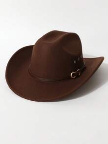 1pc Classic High-Quality Woolen Felt Cowboy Hat, Breathable Side Vents, Suitable For Western Themed Events, Music Festivals, Parties, Daily Wear, Fashion Versatile