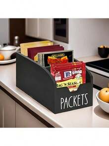 Wooden Spice Rack Organizer With 4 Compartments - Durable Kitchen Storage For Tea Bags, Seasoning Packets & Snack Bags, Countertop & Cabinet Space Saver, Storage Bins For Home Organization, Baskets, Bins & Containers For Home Organization - Multicolor - View 6