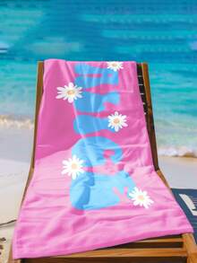 1PC Personalized Custom Beach Towel Featuring A White Daisy Floral Print Design. You Can Have Your Name Customized On It. Whether You're Hitting The Beach, Lounging By The PoolTravel Essentials Travel Accessories Beach Essentials,Vacay Vibes - Multicolor - View 9