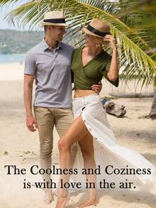 1pc Unisex Fashion Jazz Cap, Khaki And Black, With Upturned Brim