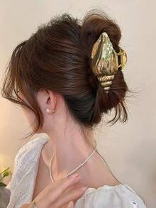 1pc Ocean Theme Metal Hair Clip, Gold Starfish & Shell Design Hair Accessory, Fashionable Hair Clip Suitable For Daily And Vacation Hairstyles Summer Beach Claw Clips Vacay Hair Claws - Multicolor - View 11