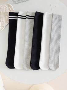 2 Pairs Kids Socks With Stripe Pattern, Seamless Long Tube Design, Suitable For 3-12 Years Old Boys & Girls, Great For Daily Wear And School Use
