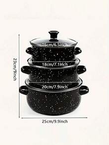 3pcs 16-20cm Thick Rim Enamel Mini Cookware Set: Double-Ear Porridge Bowl, Soup Pot, Stew Pot, Mini Pot, Skillet, Stew Pot, Casserole, Seafood Pot, Noodle Pot, Small Hot Pot. For Cooking Porridge, Milk, Soup, Noodles, Suitable For Babies, Adults, And Children, With Non-Stick Enamel Surface. Enamel Cookware Set, Kitchen & Dining Food Storage, Outdoor Camping Cookware, Compatible With Electric Stove And Gas Stove, Not Suitable For Microwave, Gift Set, Sizes Are 6.5"/7.1"/7.9" - Multicolor - View 2