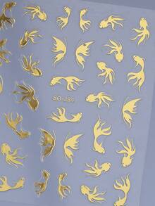 鱼金鱼美甲贴纸3件装红金镭射银鱼金鱼蝴蝶卡通美甲贴花DIY指甲饰品装饰美甲用品 - 彩色 - 查看 9