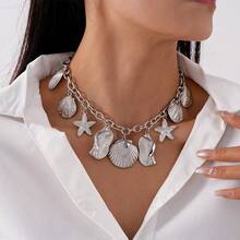 1 pieza Collar con colgante de concha y estrella de mar de metal inspirado en el océano - collar - Ver 3