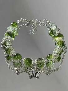 1 pièce Bracelet pour femme délicat et charmant de style chinois avec papillons verts et perles