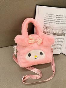 Sanrio Minimalist Cartoon Plush Kids Handbag & Crossbody Bag, Kuromi & Pompompurin Design For Girls