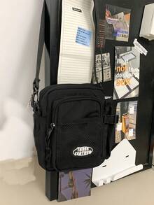 1pc Men's Shoulder Bag Shoulder Bag Shoulder Strap Adjustable Zipper Portable Black Solid Color Polyester Simple Leisure Fashion Travel To Work Travel Business School Student Men's Shoulder Bag Canvas Tote Bag Camera Bag Side Bag Pouch Festival Phone Bag - Black - View 7