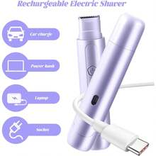 COSYGLOW Bikini Trimmer For Women, 2 In 1 Lady Facial Razor, IPX7 Waterproof Wet & Dry Body Hair Remover, Rechargeable Pubic Hair Trimmer, Electric Shaver For Face Underarm Leg Arm - 紫色 - 查看 6