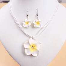 3 pièces/Set de colliers pendentifs et boucles d'oreilles femme fleurs d'été , ensemble de bijoux mode