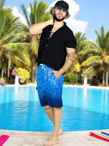 Short Playa y Alberca Hombre Estampado Traje Baño con Forro - Neblina azul - Ver 4