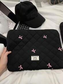 1 pièce Mignon nœud brodé Manchon d'ordinateur portable pour étudiant 11"/13"/15" Sac d'ordinateur étui de protection Dossier Porte-documents Sac de transport