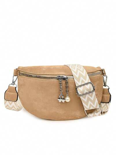 Women's Retro Elegant Chest Waist Bag, Classic Texture Fancy Shoulder Bag, Adjustable Wide Strap, Zipper Pendant, Zipper Closure, Polyester Lining, Bohemian Style Crossbody