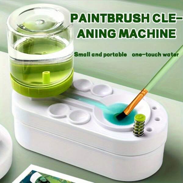 Compact Automatic Paintbrush Cleaner System - One-Touch Water Recirculation, Portable Design For Artists, Ideal For Watercolor & Acrylic Paints, Green, Age 14+