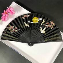 1 buc. Evantai pliabil din in, stil chinezesc, 23 cm, pentru femei, 7 inch, cu os de bambus, potrivit pentru afișare, dans, dimensiune aleatorie a găurii