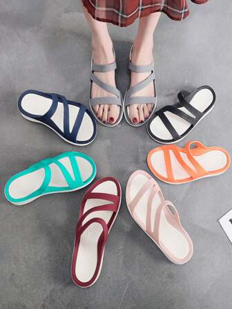 夏季新款软底拖鞋女式时尚一脚蹬拖鞋，时尚沙滩鞋防滑休闲凉鞋，网红同款，适合海滩、泳池派对、海边、度假（建议订购大一码）