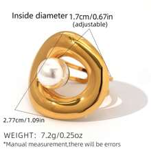 Frminee 1 pieza Anillo de acero inoxidable chapado en oro de 18K con perla, diseño de lujo elegante y vintage para uso diario, fiestas, bodas, regalo para el día de la madre