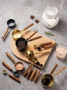 4 Piece Measuring Cups And Spoons Set, Stainless Steel Measuring Tools With Wooden Handles, Stackable Kitchen Gadgets For Baking, Cooking, Dry And Liquid Ingredients