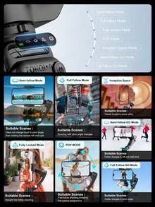 TOKQI 3-Axis Gimbal Stabilizer, AI Face Tracking Handheld Selfie Stick Tripod For Smartphones, With Adjustable LED Fill Light And Magnetic Remote Control, Anti-Shake For Photography, Videography, Vlogging, Live Streaming - Multicolor - View 6
