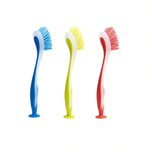 1 Pc Plastic Long Handled Scrubbing Suction Cup, Durable Bristles,Dish Washing Brush.Washing Up Kitchen Brush, Assorted Colour
