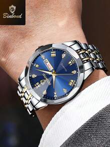BINBOND BINBOND Men's Watches Rhombus Mirror Original Quartz Watch For Man Waterproof Luminous Stainless Steel Wristwatch Male Date Week