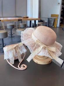 1 件装女童太阳帽，透气薄款夏季防晒帽，小女孩蝴蝶结沙滩帽，儿童太阳帽 - 蕾絲蝴蝶結草帽 - 查看 13