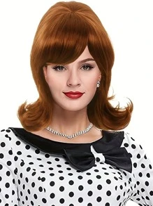 Ultimate Retro Chic 14-Inch Black Wig With Bangs | Heat-Resistant Synthetic Hair For Themed Parties And Halloween
