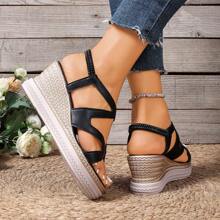 2025 New Fashion Comfortable Black Wedge Casual Cross Strap Women Sandals