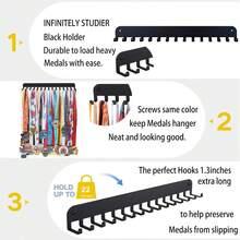 Medal Hanger Display - Personalized Medal Wall Hanger For Sport Race Runner Sturdy Black Steel Metal Over 60 Medals Easy To Install,Medal Display Rack Wall-Mounted Medal Tie Rack 20 Hooks Storage Back To School - Multicolor - View 3