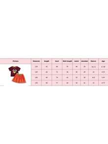 Toddler Girl Thanksgiving Outfit Turkey Print Round Neck Short Sleeve Tops With Tulle Mini A Line Skirt 2Pcs Set - Khaki - View 8