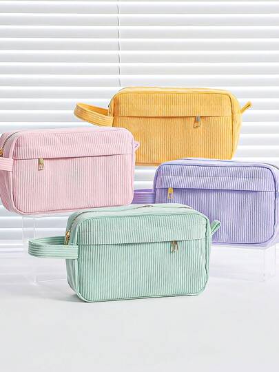 1pc Soft Corduroy Pencil Bag, Simple Style Pen Case Student Bag Stationery Storage Pouch School Supplies Pen Bag Organizer For Teen Girls College , Back To School Gifts