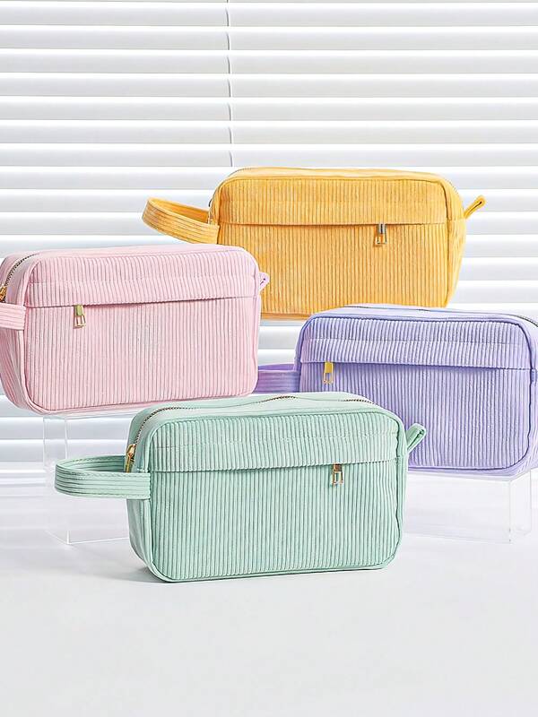1 pièce Sac à crayons en velours côtelé doux, étui à stylo de style simple, sac étudiant, range-fournitures de papeterie, sac à stylo organisateur pour adolescentes, étudiantes
