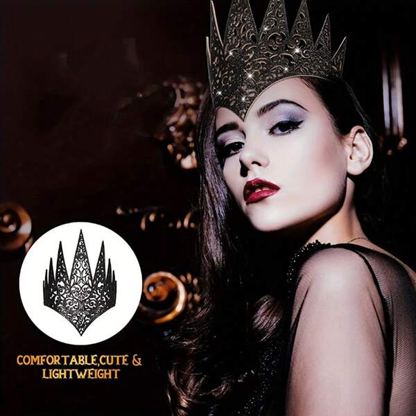 Vintage Style Black Glitter Crown - Flexible, Featherless Plastic Headpiece, Suitable For Women's Clothing Accessories, Party Dance Headdress Accessories