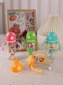 1pc Baby Bottle, PPSU Wide Mouth Mushroom Cap Bottle With Natural Nipple And Handle, 260ML/8.8oz
