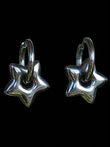 1Pair Classic Stainless Steel Y2K Chunky Star Hoops Hypoallergenic Alt Goth Punk Edgy Earrings For Women Girls Jewelry