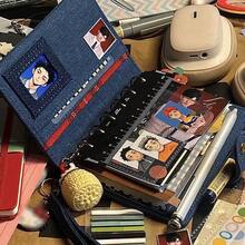 A7 Jean Binder Notebook Cover, DIY Junk Journal Loose Leaf Handbook, Gird/Blank/Line Refill Papers, PP Refill Sleeves, Large Capacity Organizer Book, School Supplies,Back To School - Multicolor - View 6